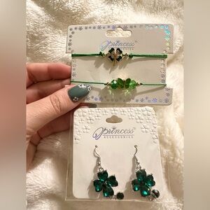 Green 4 Leaf Clover Bracelet & Earrings Set